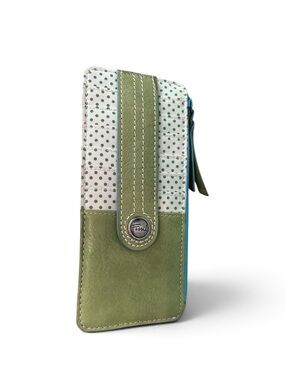 Fossil Leather Card Organizer Wallet Polka Dots Conversation ID Holder
